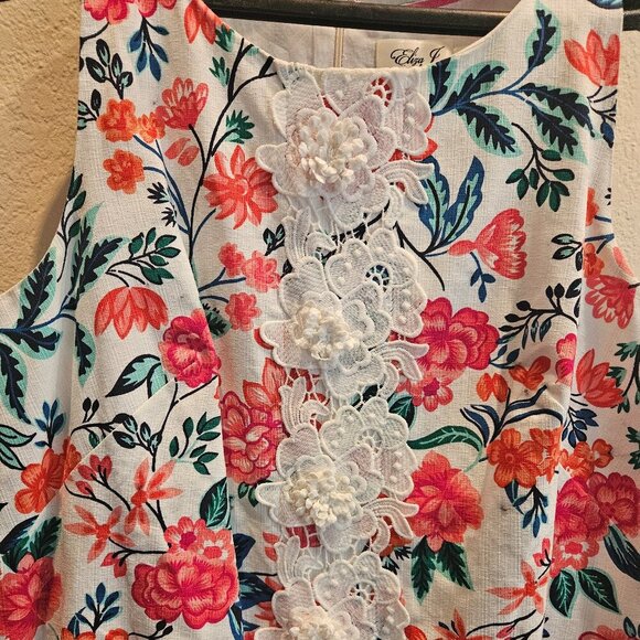 ELIZA J Floral Dress Wedding Summer Colorful SLEEVELESS SHEATH 14 embroidery - Picture 2 of 7